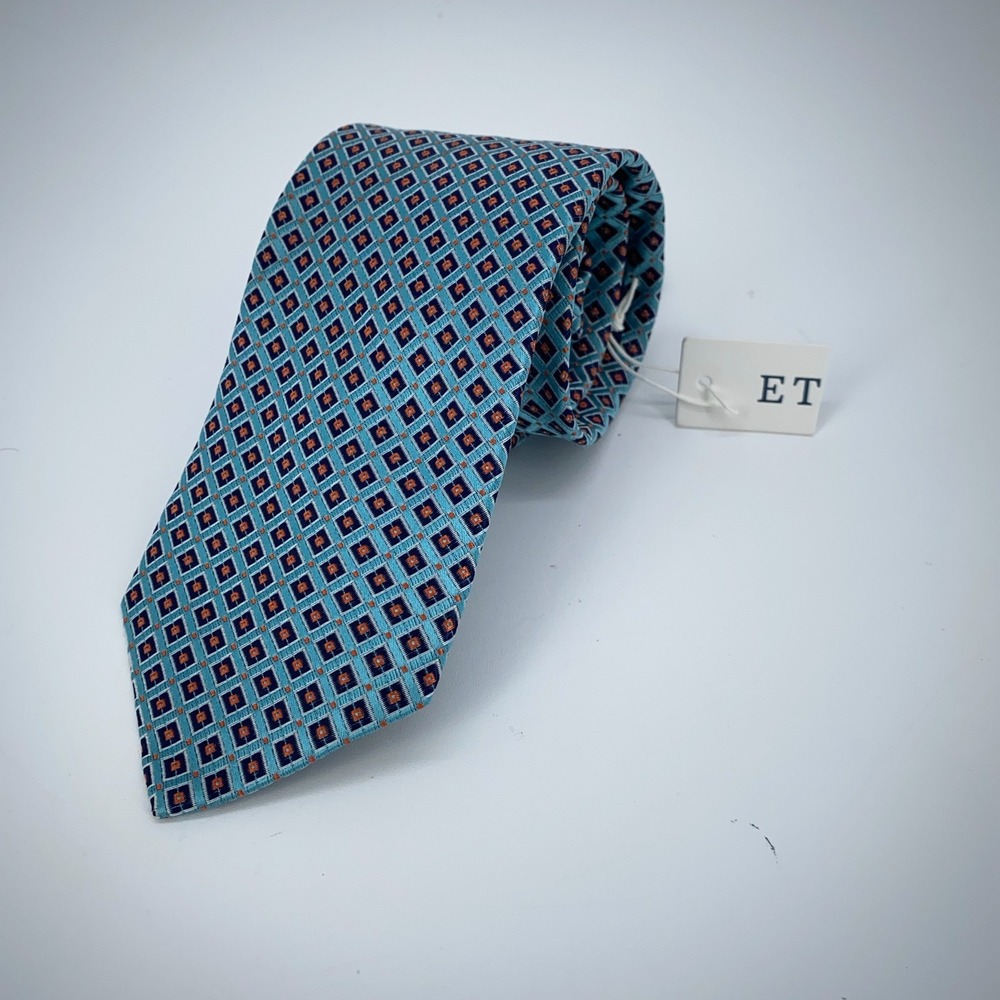 Eton Tie Mens One Size Navy Blue Patterned Silk Classic Necktie England Made